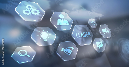 Internet, business, Technology and network concept.Successful team leader. Business leadership concepts. A successful team leader is a manager market leader. 3d illustration.