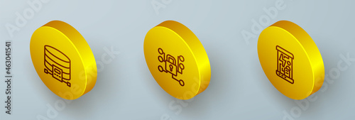 Set Isometric line Cloud database, Cyber security and Cryogenic capsules icon. Vector