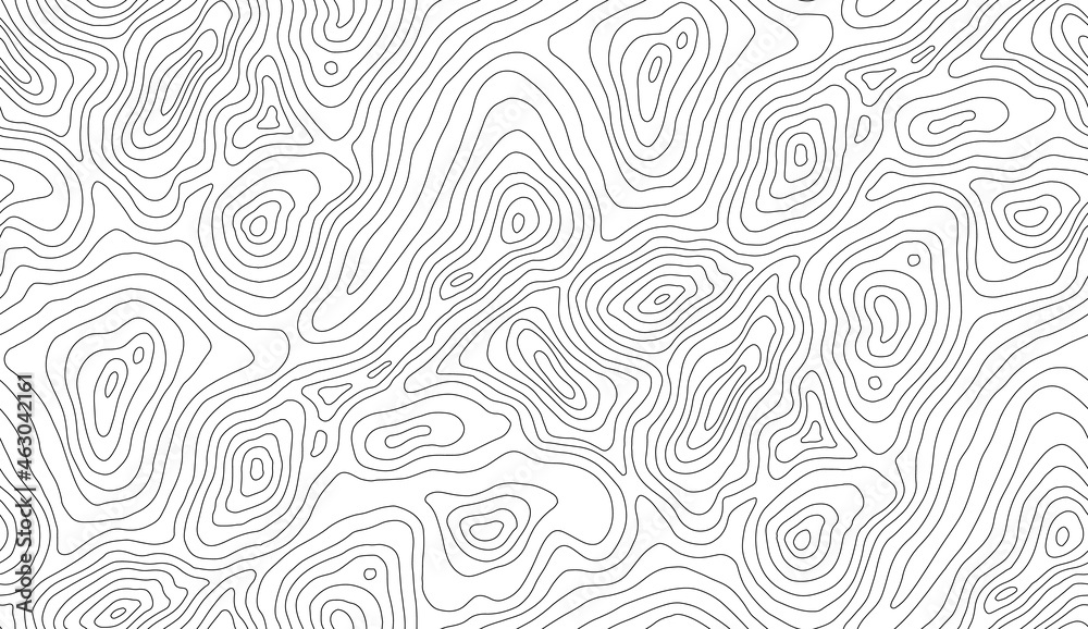 Seamless vector topographic map background. Line topography map seamless pattern. Mountain hiking trail over terrain. Contour background geographic grid. - obrazy, fototapety, plakaty 