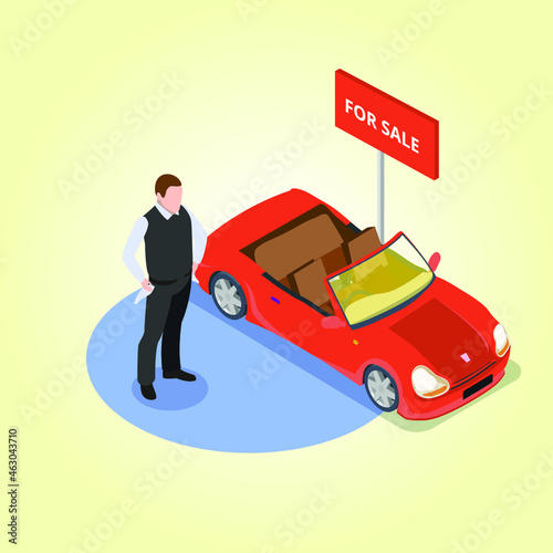 Car dealership 3d isometric vector illustration concept for banner, website, landing page, ads, flyer template