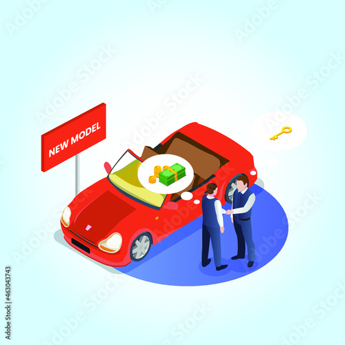 Profitable new car model for sale 3d isometric vector illustration concept for banner, website, landing page, ads, flyer template