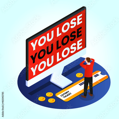 Loosing lottery 3d isometric vector illustration concept for banner, website, landing page, ads, flyer template