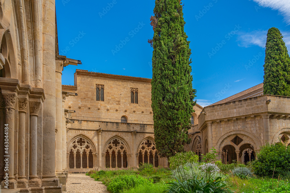 The yard at the twelfth century Cistercian monastery of Santa Maria de Poblet, Catalonia. Spain