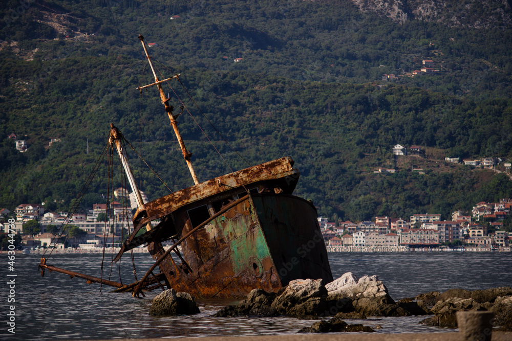 old shipwreck near willage Rose in Montenegro