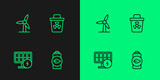 Set line Eco nature leaf battery, Solar energy panel, Wind turbine and Infectious waste icon. Vector