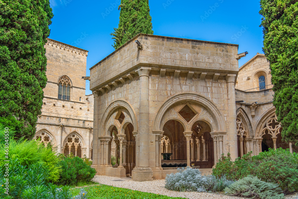 Fountain building at the twelfth century Cistercian monastery of Santa Maria de Poblet, Catalonia. Spain