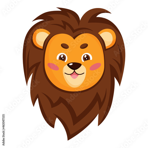 Cute cartoon lion head. Vector illustration isolated on white background for icon  logo  graphic element.