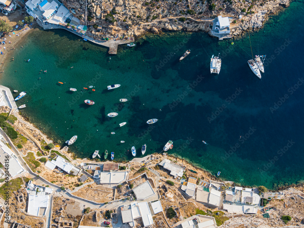 Aerial view on Cheronissos bay and port, Sifnos greek island