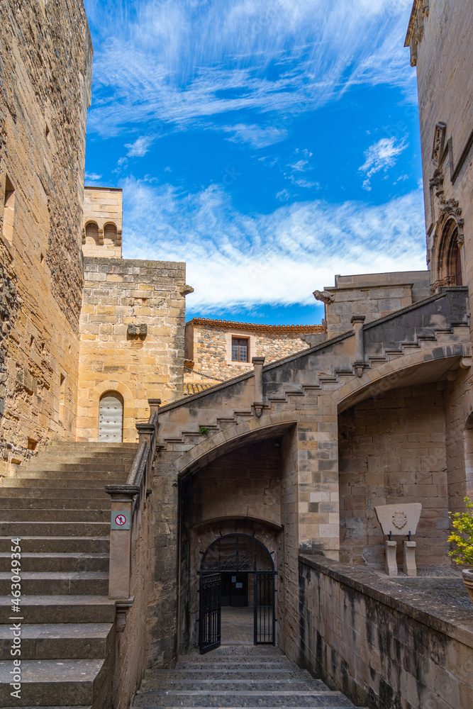 Walking way through the twelfth century Cistercian monastery of Santa Maria de Poblet, Catalonia. region Tarragona, vertical