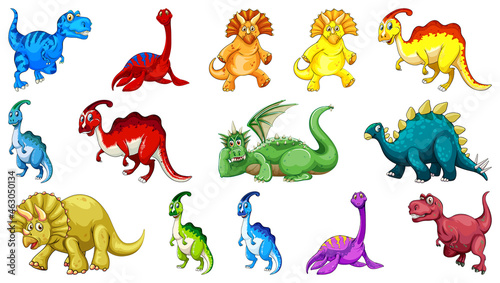 Different dinosaurs cartoon character and fantasy dragons isolated © GraphicsRF