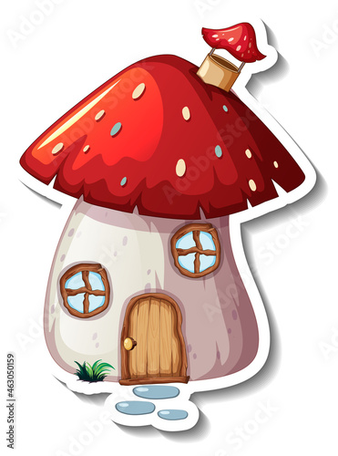 A sticker template with Mushroom house isolated