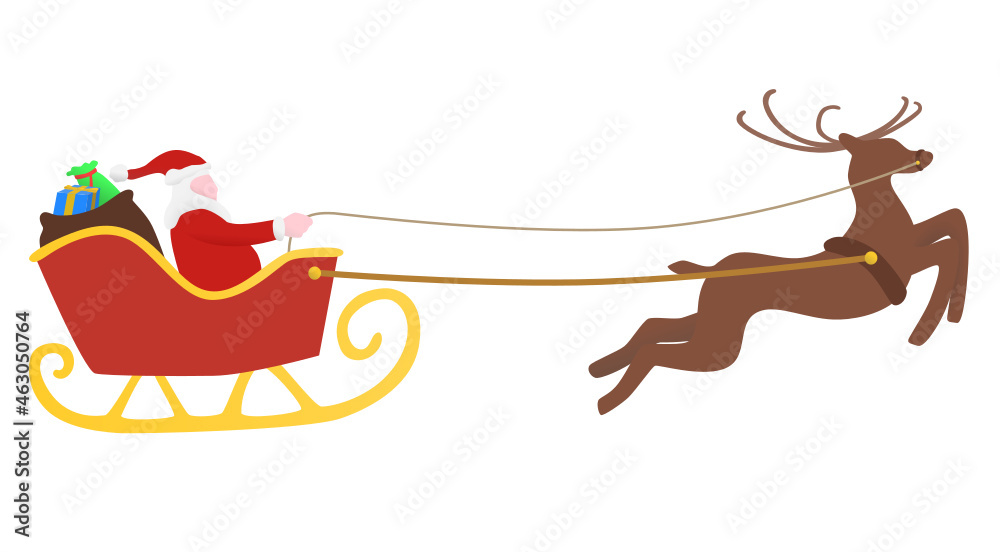 Christmas, flat Santa Claus, sleigh and reindeer vector graphic Christmas, flat Santa Claus, sleigh and reindeer vector graphic
