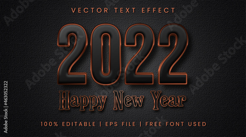Happy new year 2022 text, embossed text effect style