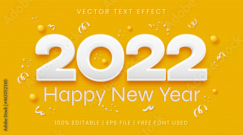 Happy new year 2022 text, editable text effect style