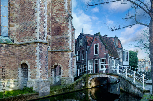 Kerkstraat seen from the Vrouwenregt, Delft, Zuid-Holland province, The Netherlands photo