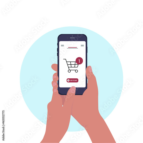 Phone in hand.The concept of online manual payment. Vector illustration