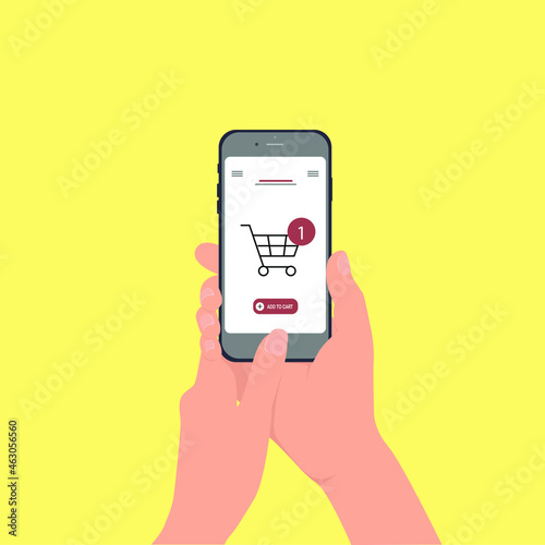 Phone in hand.The concept of online manual payment. Vector illustration
