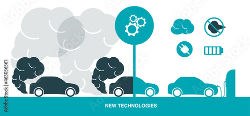 Metamorphosis of the car. Exhaust gases in the form of a cloud of smoke. New technologies in the creation of cars. Environmental protection concept