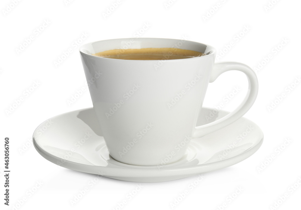 Cup of hot coffee and saucer isolated on white Cup of hot coffee and saucer isolated on white