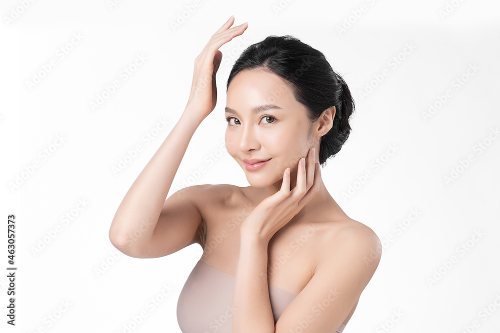 Beautiful young asian woman with clean fresh skin on white background, Face care, Facial treatment, Cosmetology, beauty and spa, Asian women portrait. Beautiful young asian woman with clean fresh skin on white background, Face care, Facial treatment, Cosmetology, beauty and spa, Asian women portrait.