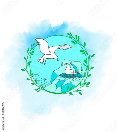 Chicks and its mother bird water colour style