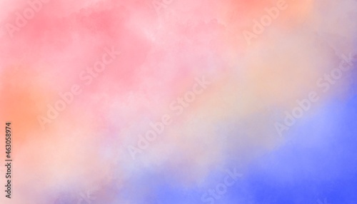 Watercolor aquarelle violet pink and orange abstract background wallpaper hand-drawn digital illustration. Bright summer background. Print quality.