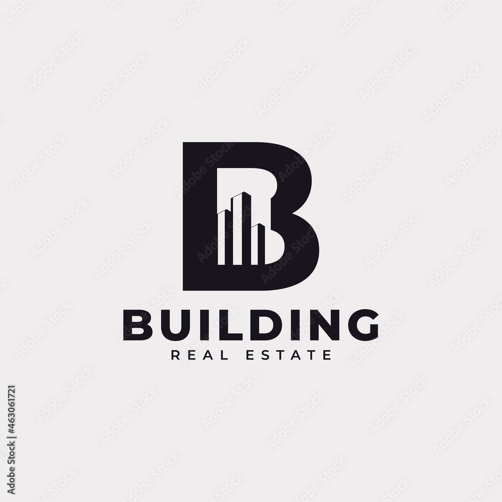 Real Estate Icon. Letter B Construction with Diagram Chart Apartment City Building Logo Design Template Element