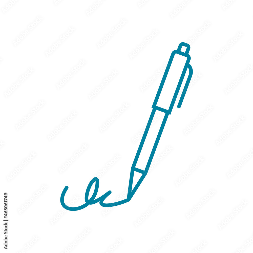 Signature line icon. Digital signature symbol. Biometrics handwriting recognition. Blue pen writing. Sign a contract outline. Ratify, underwrite, undersign idea. Vector illustration, flat, clip art. Signature line icon. Digital signature symbol. Biometrics handwriting recognition. Blue pen writing. Sign a contract outline. Ratify, underwrite, undersign idea. Vector illustration, flat, clip art.