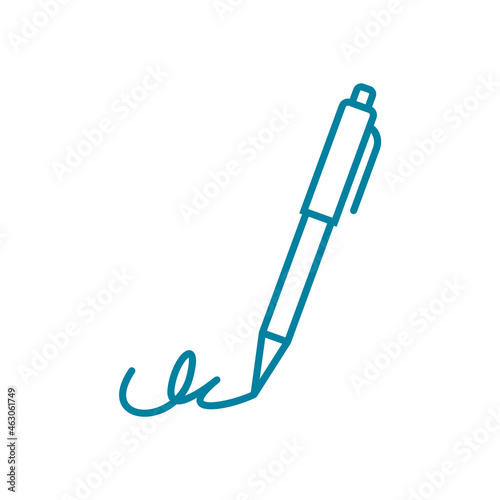 Signature line icon. Digital signature symbol. Biometrics handwriting recognition. Blue pen writing. Sign a contract outline. Ratify, underwrite, undersign idea. Vector illustration, flat, clip art. 