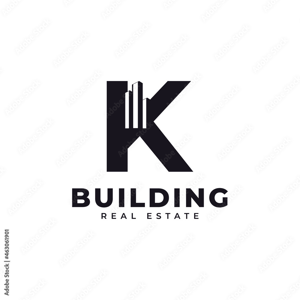 Real Estate Icon. Letter K Construction with Diagram Chart Apartment City Building Logo Design Template Element