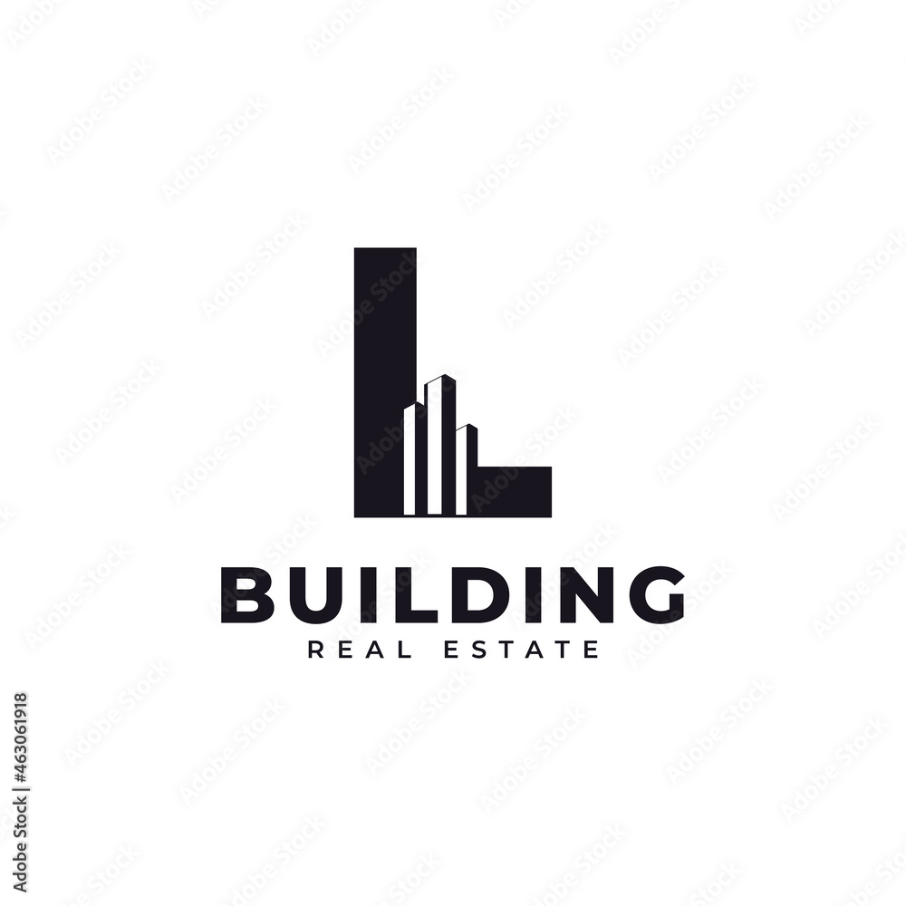 Real Estate Icon. Letter L Construction with Diagram Chart Apartment City Building Logo Design Template Element