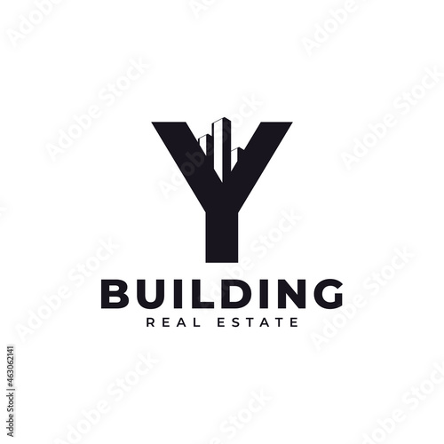 Real Estate Icon. Letter Y Construction with Diagram Chart Apartment City Building Logo Design Template Element