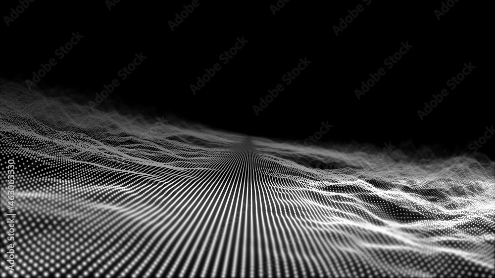 Futuristic grid wave of blue halftone digital dots data smooth seamless  animation on dark with dim light background. Flow particles landscape. For  cyber technology, sound visualization, big data Stock Illustration | Adobe