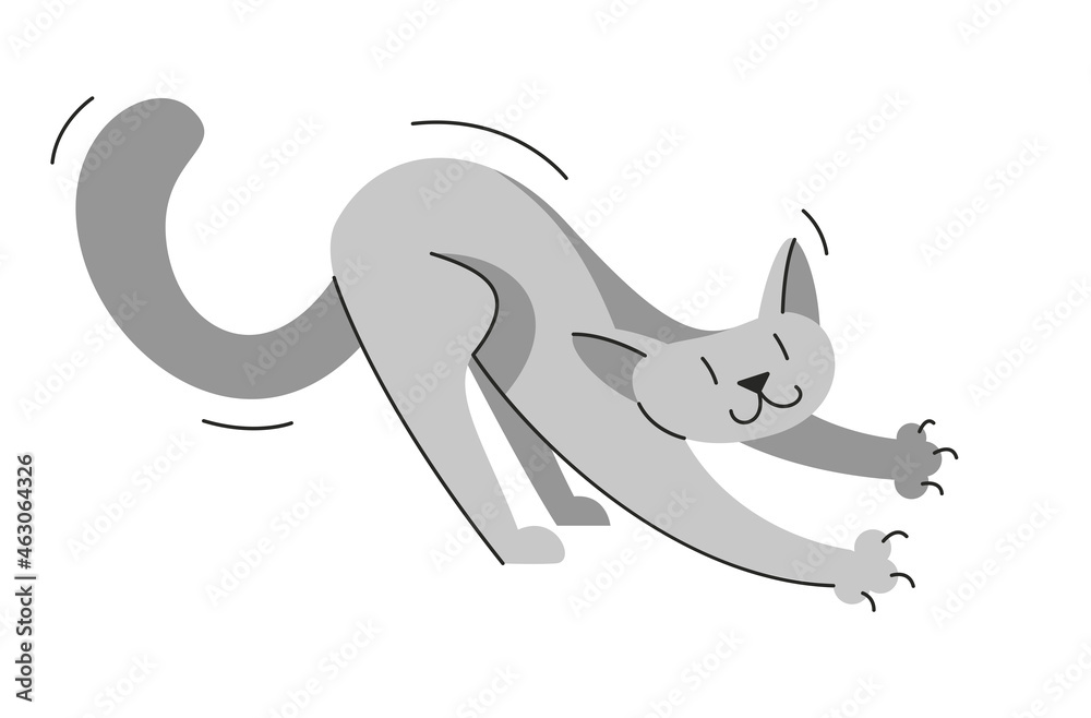 Cute cat playing and stretching vector illustration, domestic pet cartoon. Cute cat playing and stretching vector illustration, domestic pet cartoon.