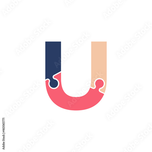 Initial Letter U with Team Puzzle Jigsaw Connectivity Logo Design Template Element