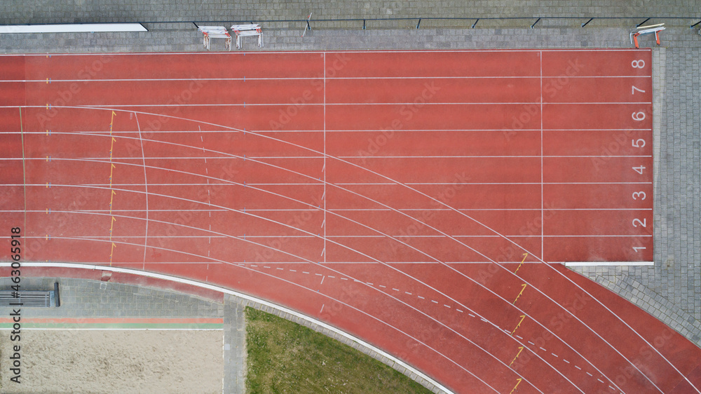 Stadium track for running and athletics competitions. New synthetic rubber treadmill