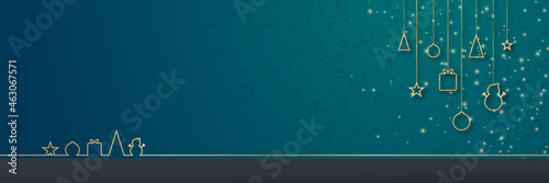 Beautiful christmas banner background with pattern, doodle, tree, snowman, gift, star, and text space