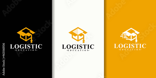 collection of college hat logo combinations with logistics box logo design.