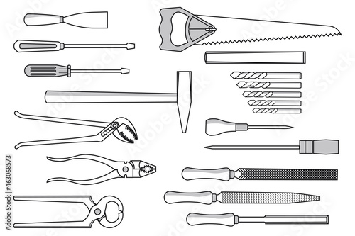 Vector set of Tools Line illustration.
