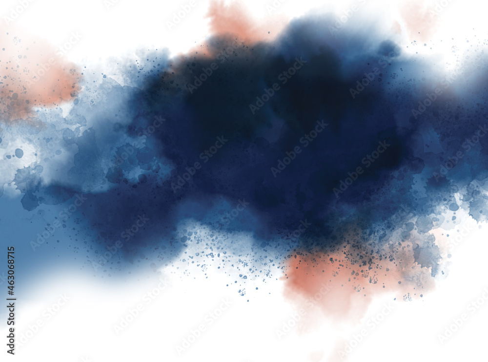 Abstract blue and orange watercolor on white background illustration