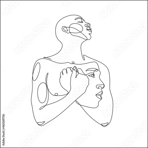Young depressed man with mental health. Continios Line drawing of man feeling sad 