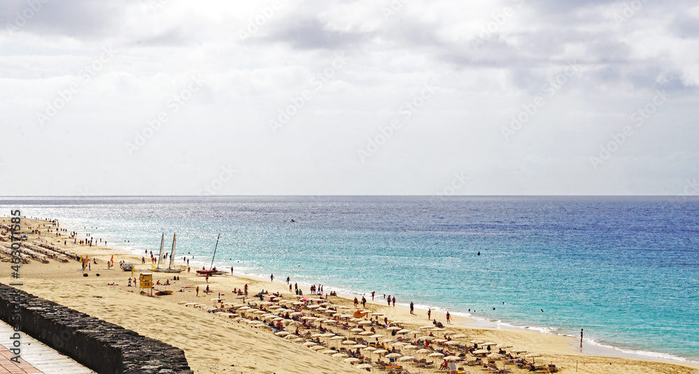 Faro y Playa de Morro Jable en Jandia, Fuerteventura, Las Palmas, Islas Canarias, España, Europa
