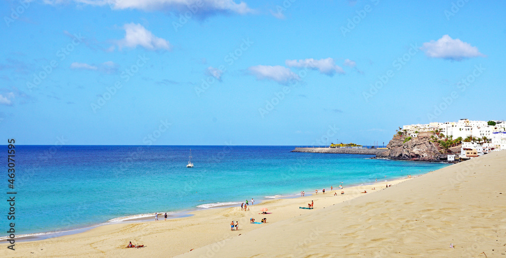 Faro y Playa de Morro Jable en Jandia, Fuerteventura, Las Palmas, Islas Canarias, España, Europa
