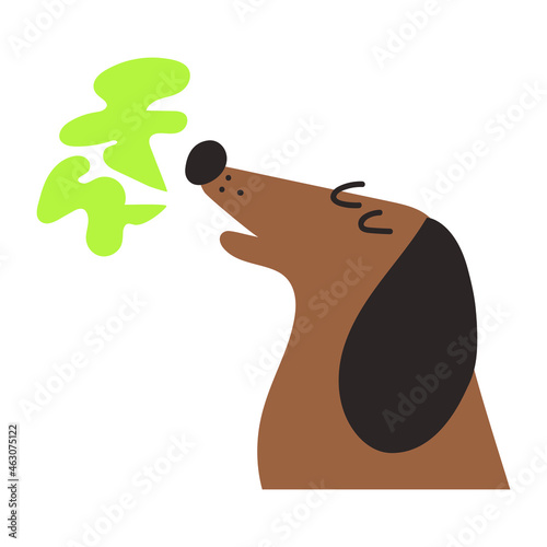 Dachshund has bad breath. Illustration on white background.