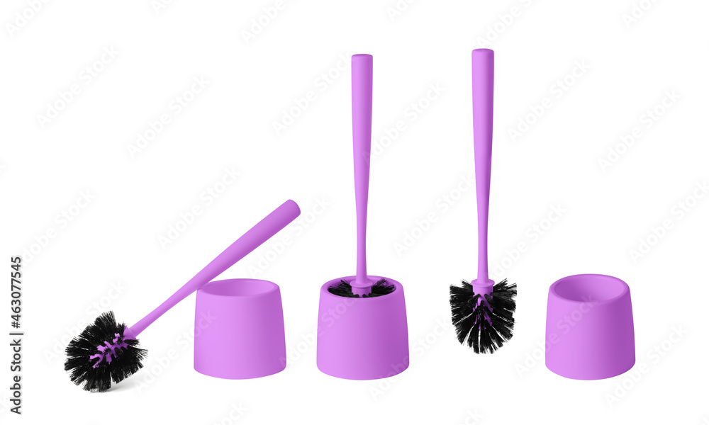 Naklejka premium Purple toilet brush isolated on white background