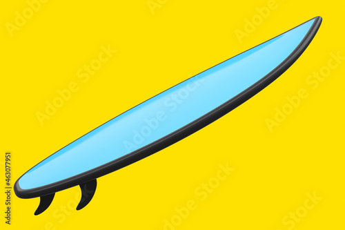 Photography Realistic blue surfboard for summer surfing isolated on yellow background