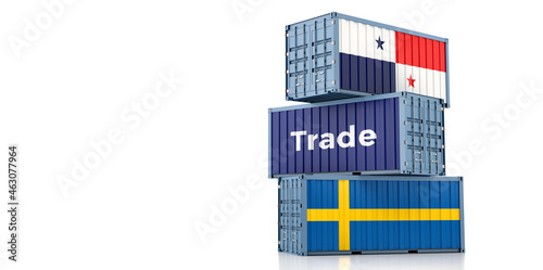 Shipping containers with Panama and Sweden flag. 3D Rendering 