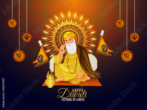 Guru nanak jayanti celebration greeting card with vector illustration