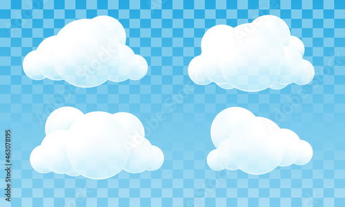 White clouds 3D circles collection on blue sky transparent background vector