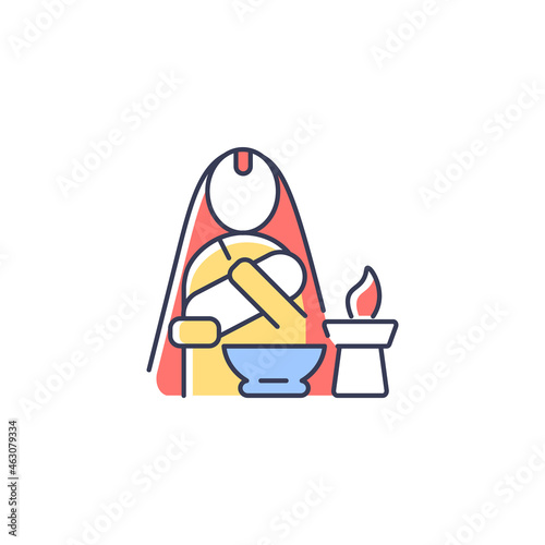 Nwaran RGB color icon. Nepalese ritual ceremony. Newborn baby naming tradition. Hindu ritualistic practice. Giving birth name to infant. Isolated vector illustration. Simple filled line drawing